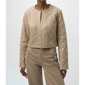 NEW JOSEPH RIBKOFF cropped quilted casual jacket in fawn
